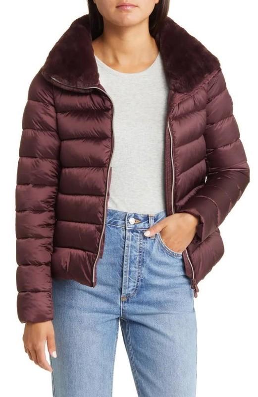 SAVE THE DUCK Mei Faux Fur Collar Puffer Jacket Burgundy Black M (2)