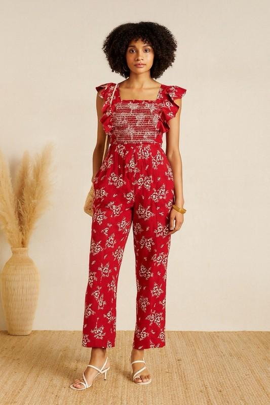 Sea Alessia Print Smocked Jumpsuit in Red size 6