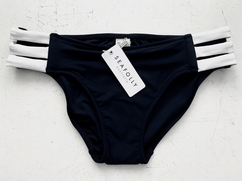 Seafolly Australia Nwt Block Party Strappy Indigo Blue Hipster Bikini Bottom