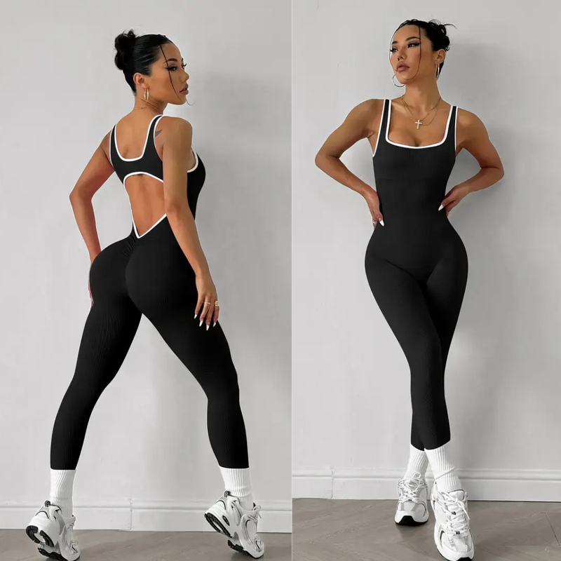 Seamless 1PC Yoga Jumpsuit Open Back Bodysuit Workout Set For Sport Fitness