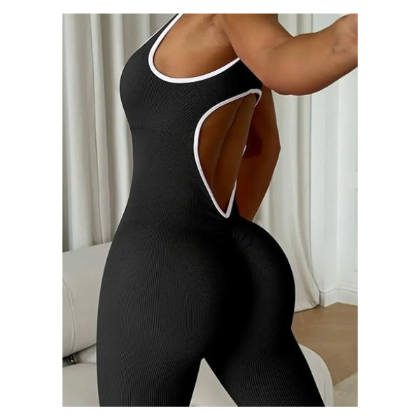 Seamless 1PC Yoga Jumpsuit Open Back Bodysuit Workout Set For Sport Fitness