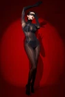 Seamless Sheer Oily Shiny Bodystocking Back Zipper Bodysuit Jumpsuit With Gloves