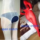 Seamless Sheer Oily Shiny Bodystocking Back Zipper Bodysuit Jumpsuit With Gloves