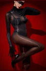 Seamless Sheer Oily Shiny Bodystocking Back Zipper Bodysuit Jumpsuit With Gloves