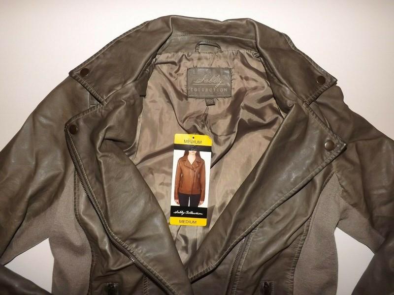 SEBBY COLLECTION Taupe Diagonal Zip Faux Leather Jacket Coat XXL NWT Womens