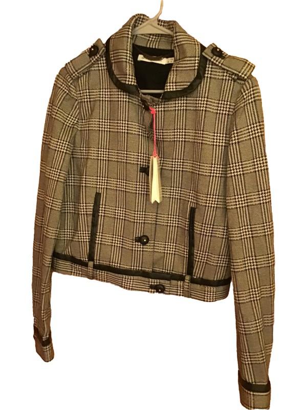 See By Chloe Motorcycle Jacket Coat Black Plaid NWT Size 10 Cropped Great Button