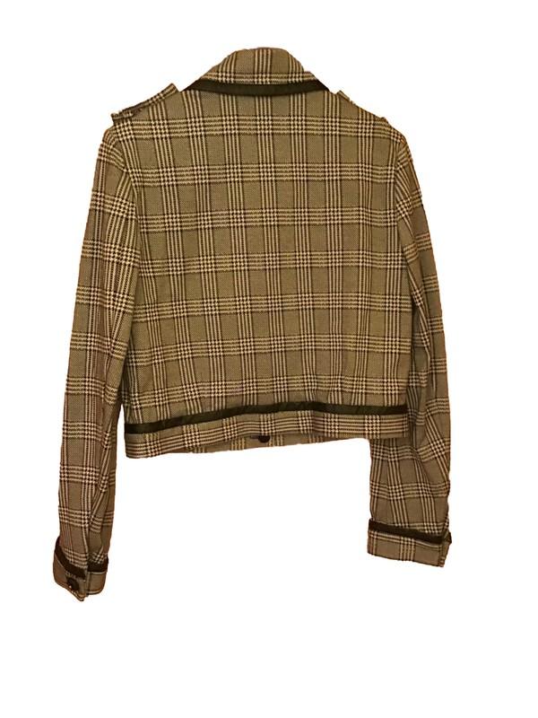 See By Chloe Motorcycle Jacket Coat Black Plaid NWT Size 10 Cropped Great Button