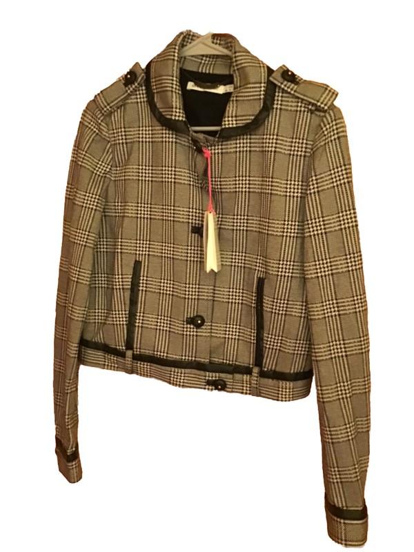 See By Chloe Motorcycle Jacket Coat Black Plaid NWT Size 10 Cropped Great Button