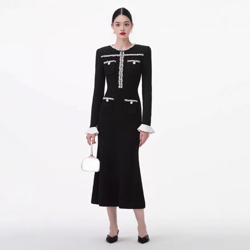 Self-Portrait Womens Spring Elegant Temperament Contrasting Color Knitted Dress