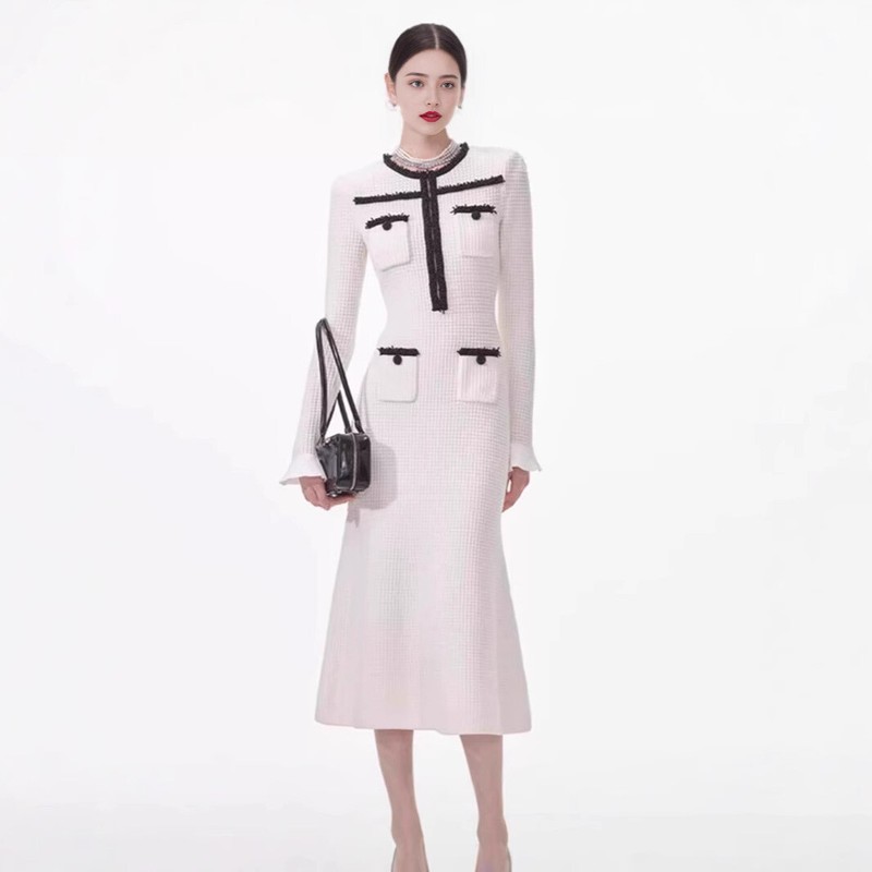 Self-Portrait Womens Spring Elegant Temperament Contrasting Color Knitted Dress