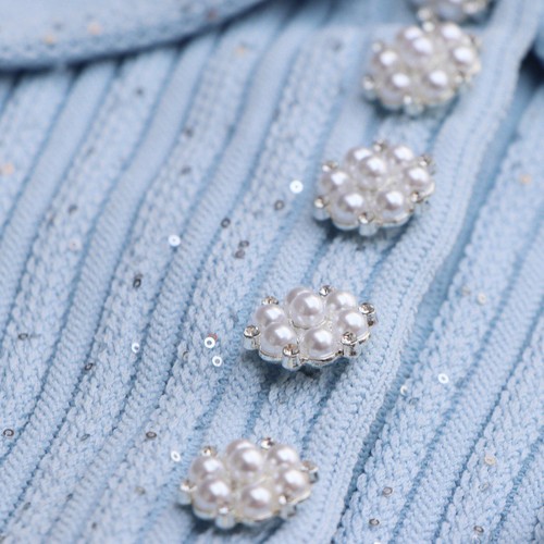 Self-Portrait Womens Summer Elegant Mist Blue Short Sleeve Knitted Dress