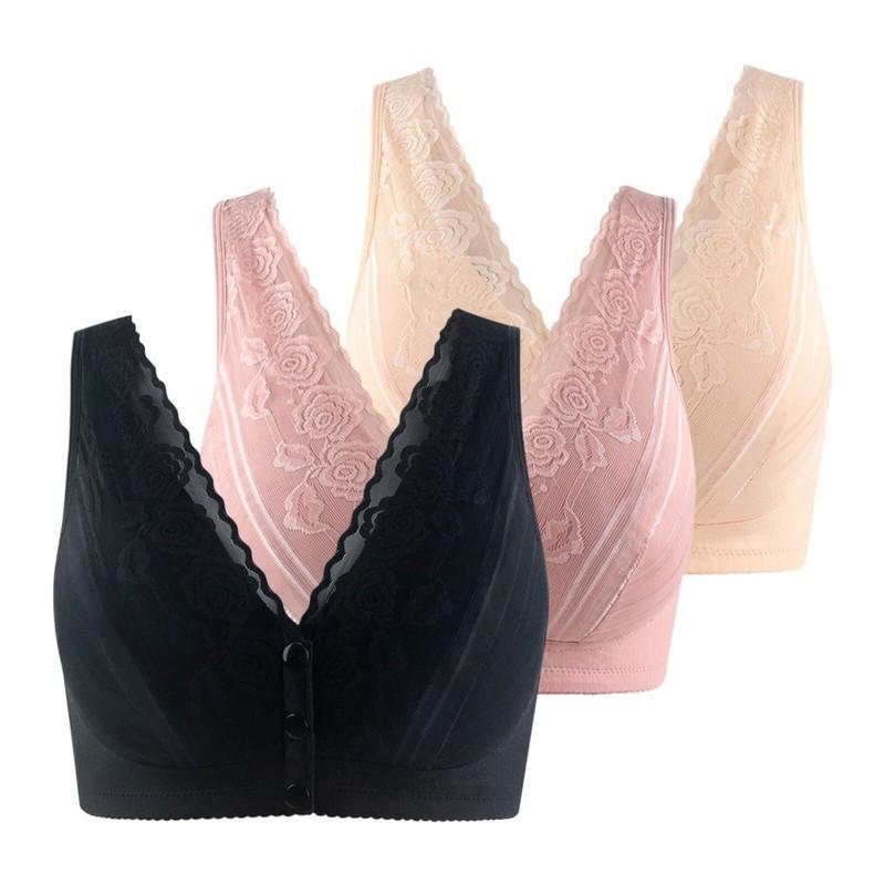 Seniors Bra Front Snap Closure Bras Lace Comfort Wireless For Older Women USA