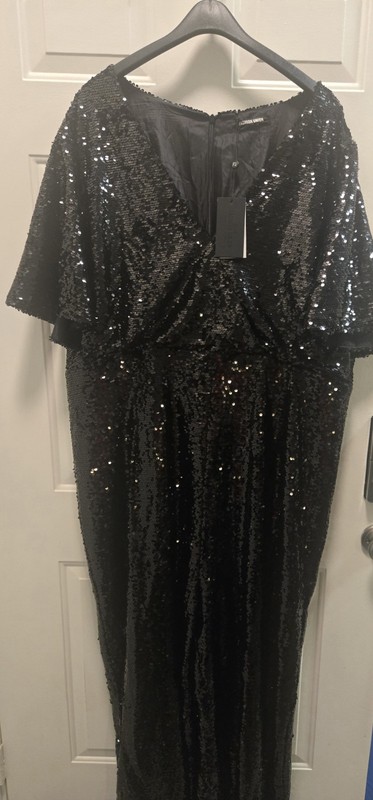 SEQUIN JUMPSUIT Plus Size 24 Black V-Neck FORMAL Fashion Union NWT