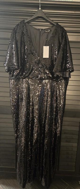 SEQUIN JUMPSUIT Plus Size 24 Black V-Neck FORMAL Fashion Union NWT