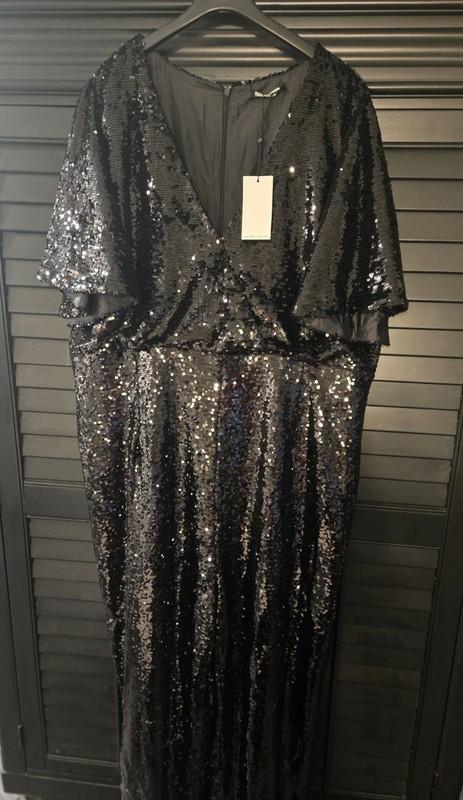 SEQUIN JUMPSUIT Plus Size 24 Black V-Neck FORMAL Fashion Union NWT