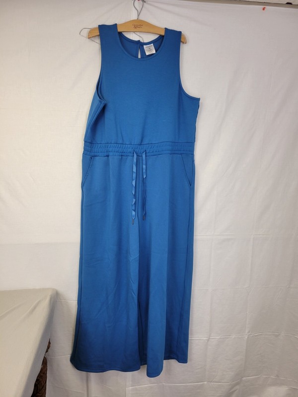 Serra Romper Pant Blue Size XL Keyhole Back Sleeveless Long Stretch Wide Leg