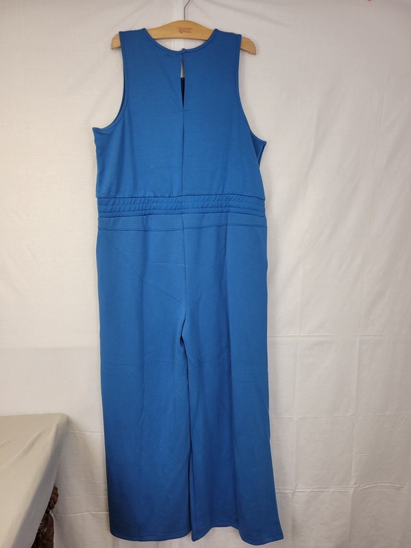 Serra Romper Pant Blue Size XL Keyhole Back Sleeveless Long Stretch Wide Leg