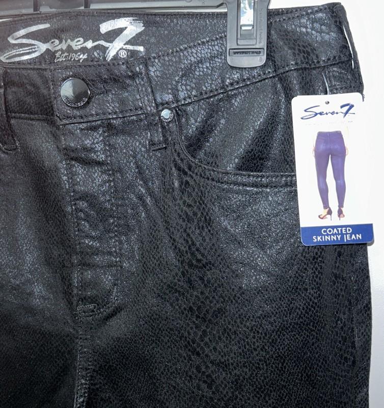 Seven7 Coated Skinny Jeans Faux Leather Black Viper Size 14 Inseam 28” NEW Snake