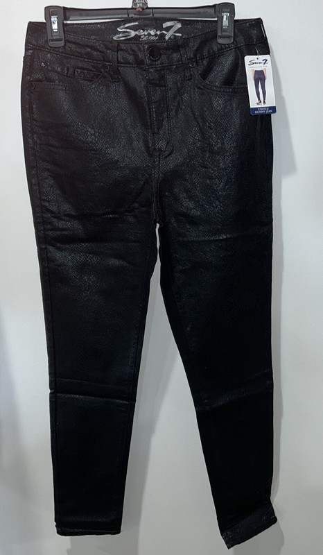 Seven7 Coated Skinny Jeans Faux Leather Black Viper Size 14 Inseam 28” NEW Snake