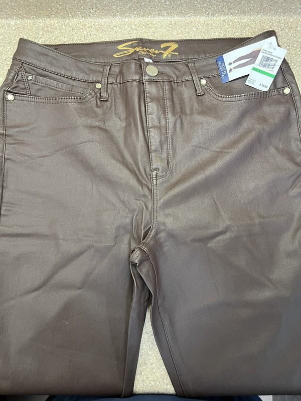 Seven7 Coated Skinny Jeans Faux Leather Espresso Size 18 Inseam 28” NEW