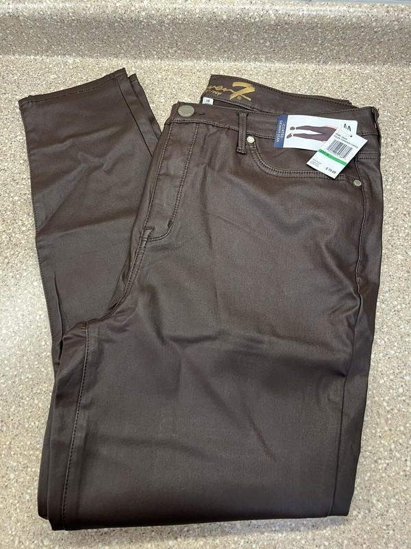Seven7 Coated Skinny Jeans Faux Leather Espresso Size 18 Inseam 28” NEW