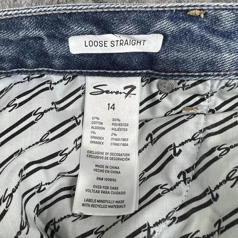 Seven7 Jeans Womens 14 Blue Denim Loose Straight Stretch Mid Rise Casual