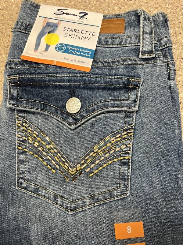 SEVEN7 STARLETTE SKINNY BLUE JEANS SIZE 8 Signature Stitch Pockets