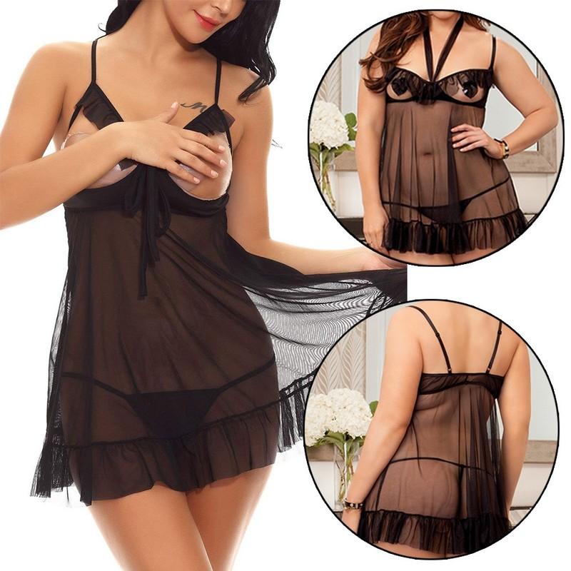 Sexy Cupless Lingerie Slutty Sleepwear Nightwear Babydoll Dress Thong for Women