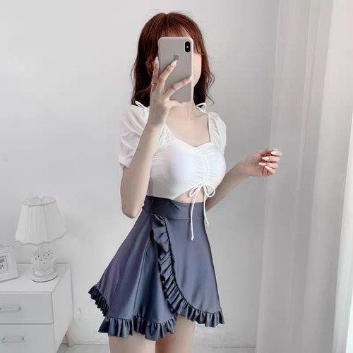 Sexy Drawstring High Waist Swimwear Women One Piece Patchwork Bathing Suit