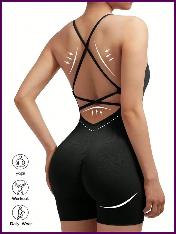 Sexy Fitness Jumpsuit Women Cross Adjustable Sports Playsuit Running One