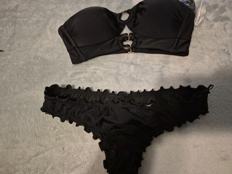 Sexy Hot Black 2 PC Thong Bikini Top Small Bottom Xsmall