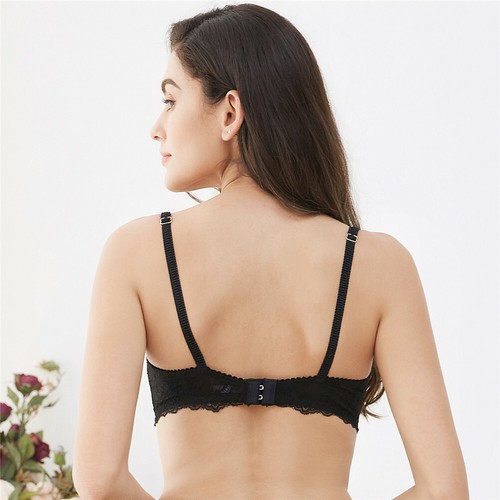 Sexy Lingerie 4PC Lace Half Cup Bra Thong With Garter Belt Stockings