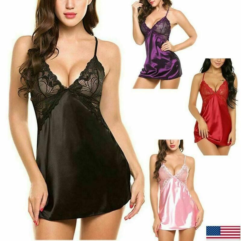 Sexy Lingerie Silk Lace Underwear Sleepwear Bodysuit Dress Babydoll Pajamas US
