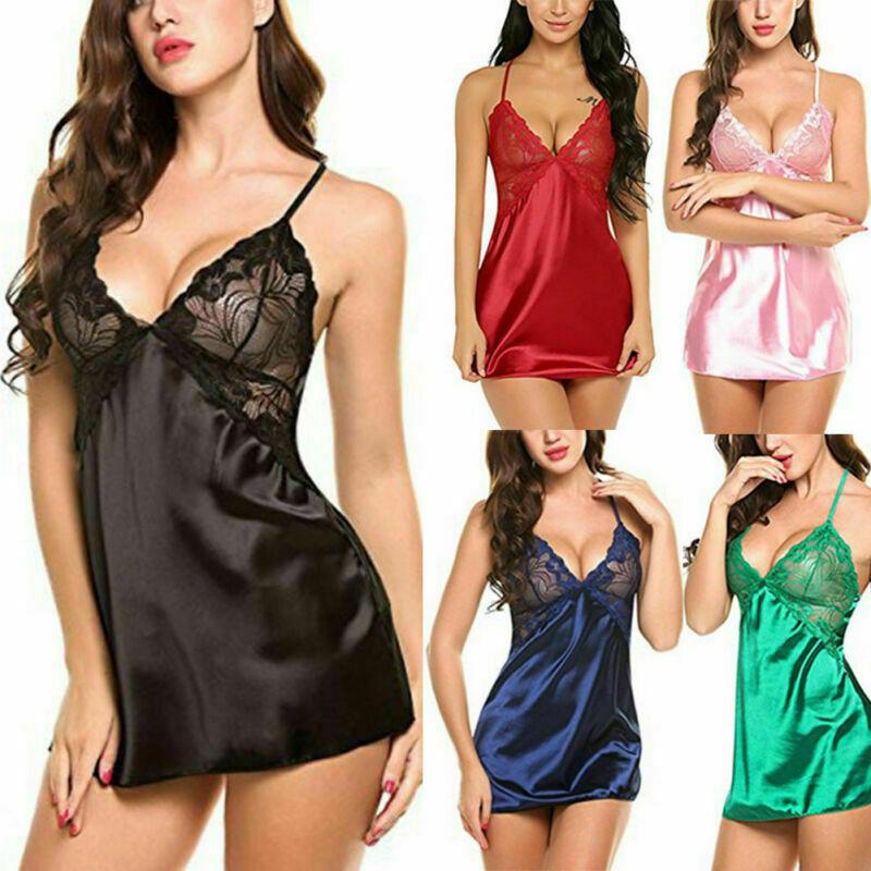 Sexy Lingerie Silk Lace Underwear Sleepwear Bodysuit Dress Babydoll Pajamas US