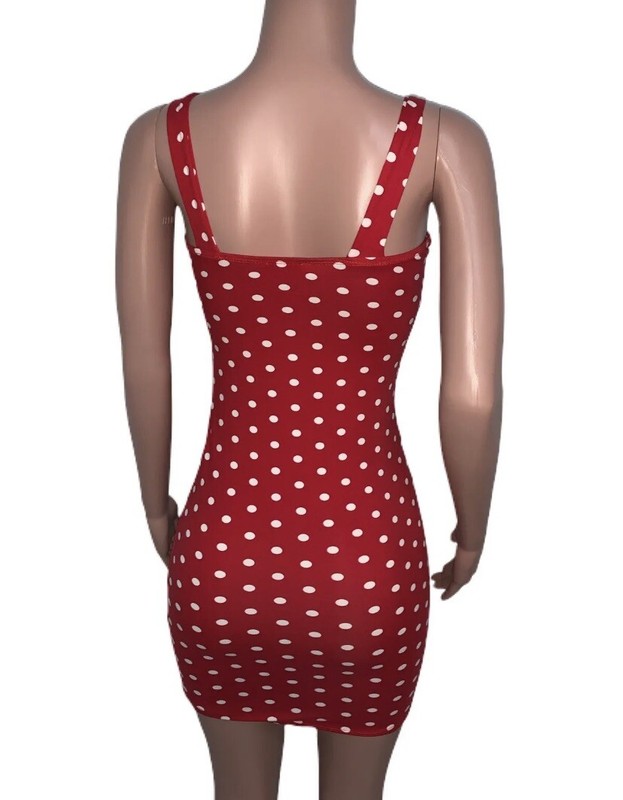 Sexy Rockabilly 50's Retro Pin Up Red Polka Dot Tie Bow Bust Mini Dress Y2K L