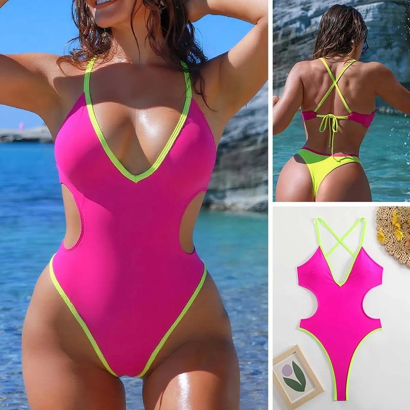 Sexy String Bandage One Piece Swimsuit Women Cut Out Monokini Thong Bathing Suit
