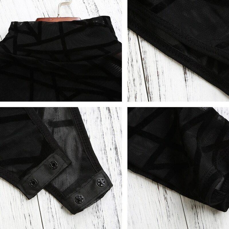 Sexy Women Black Sheer Mesh Jumpsuit Turtleneck Bodysuit Sleeveless