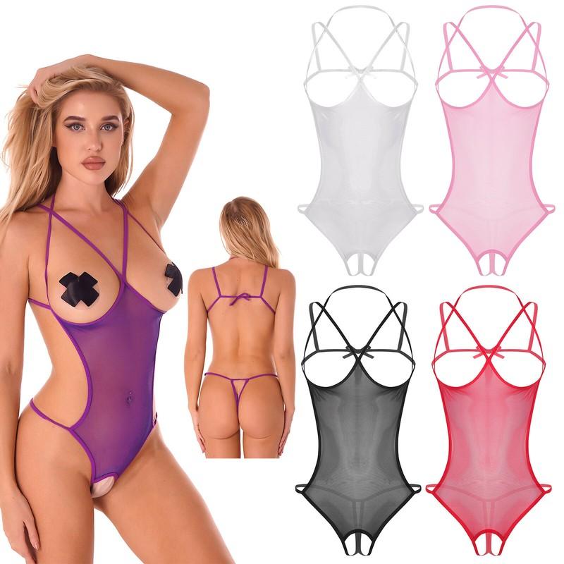 Sexy Women Cupless Bodysuit Open Cup Lingerie Sleepwear Babydoll Nightwear Teddy
