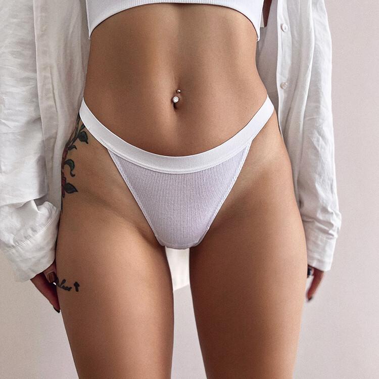 Sexy Women Lingeries G-string Thong V Back Underwear Ribbed Brief Knicker Bikini
