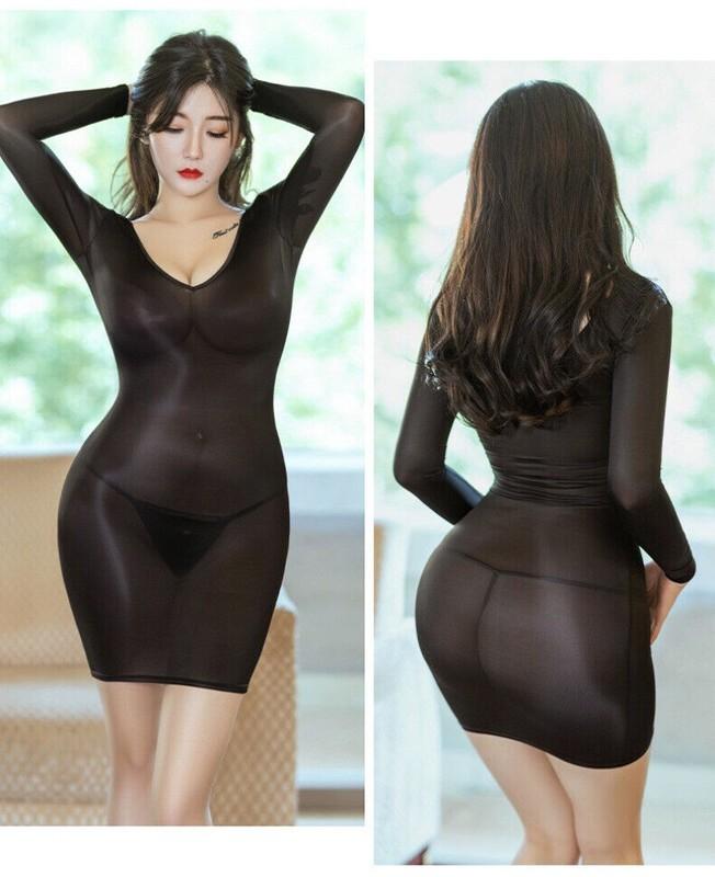 Sexy Women Long Sleeve Sheer Bodycon Mini Dress Clubwear Party Dress With T-Back