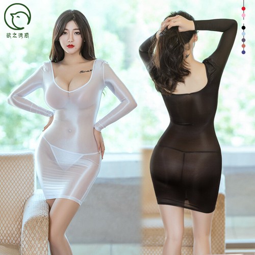Sexy Women Long Sleeve Sheer Bodycon Mini Dress Clubwear Party Dress with T-Back
