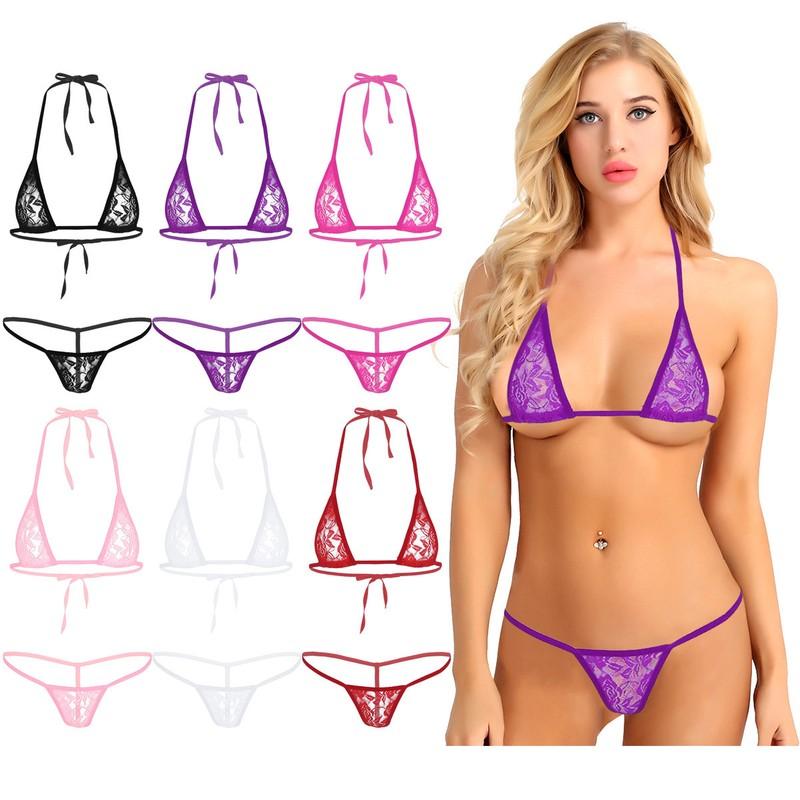 Sexy Women's Lace Micro Mini Bikini Bra G-string Underwear Swimwear Swim Suit