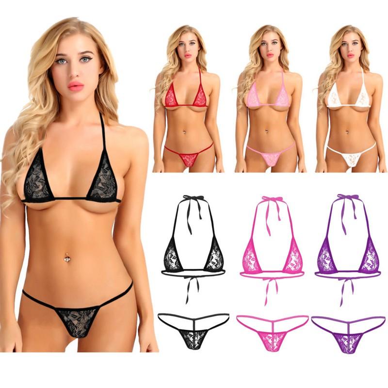 Sexy Women's Lace Micro Mini Bikini Bra G-string Underwear Swimwear Swim Suit