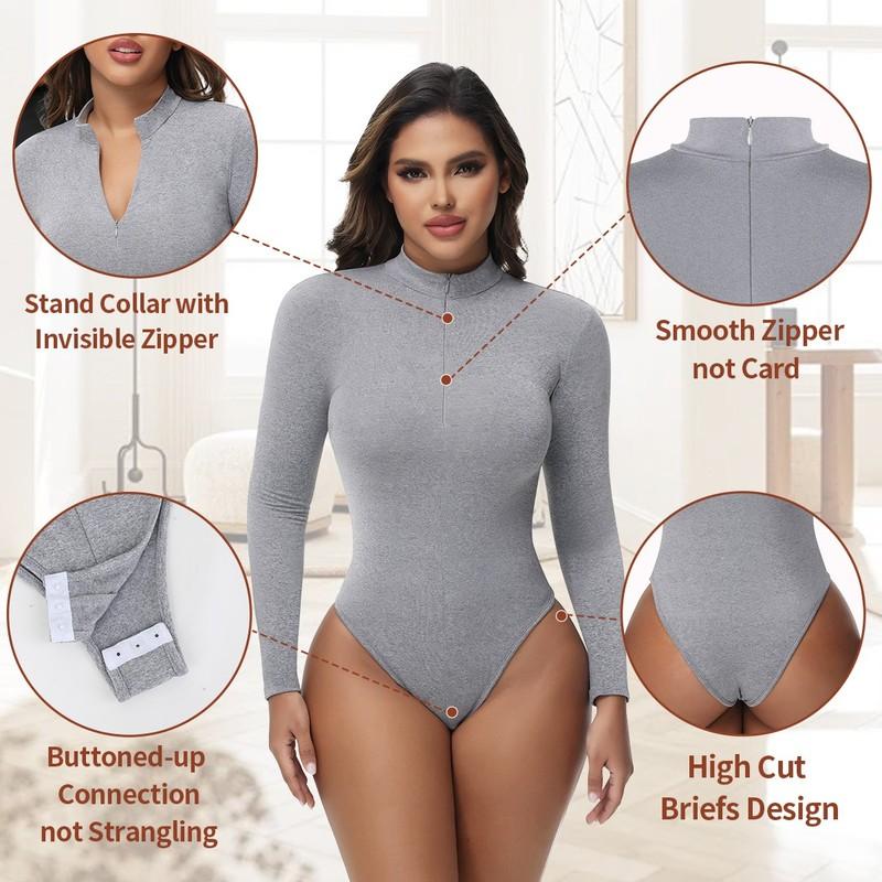 Sexy Women's Mock Turtle Neck Sleeveless Tank Tops Long Sleeve Bodysuit Leotard