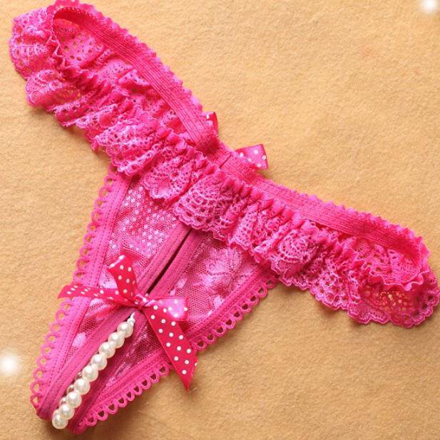 Sexy Womens Cheeky Crotchles Pearl Panties Thong Lace Underwear Briefs Lingeries
