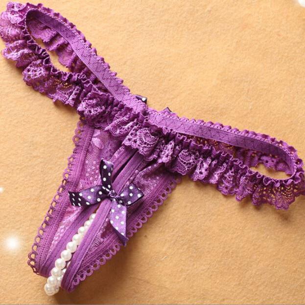Sexy Womens Cheeky Crotchles Pearl Panties Thong Lace Underwear Briefs Lingeries