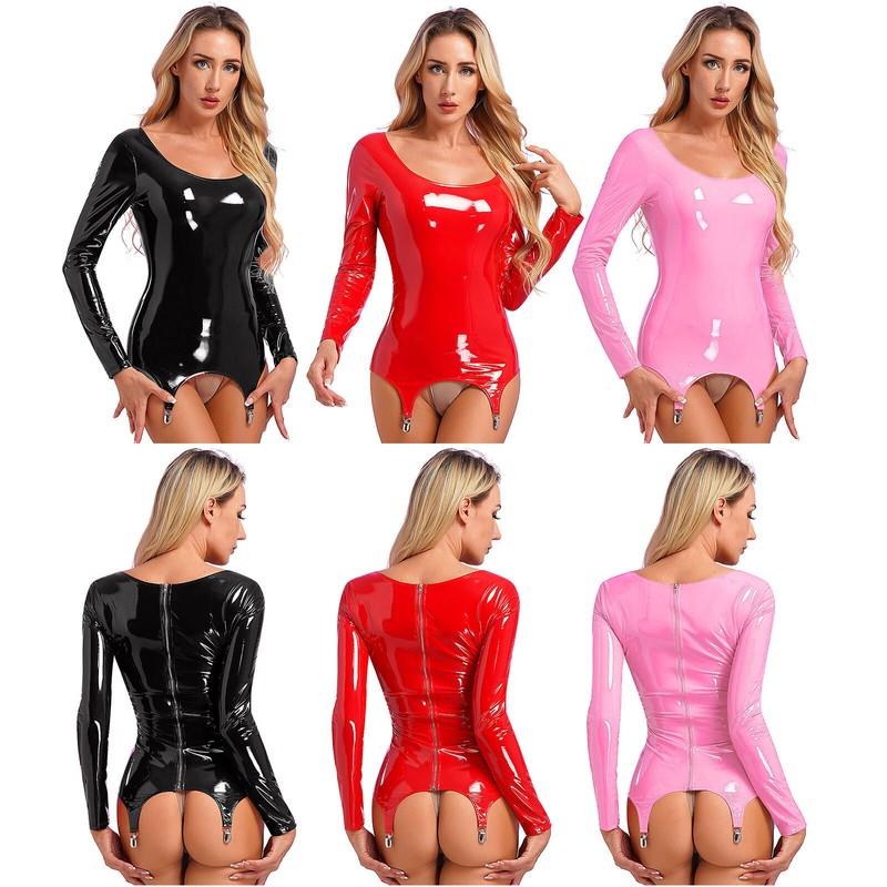 Sexy Womens Patent Leather Mini Bodycon Dresses Sexy Backless Party Clubwear