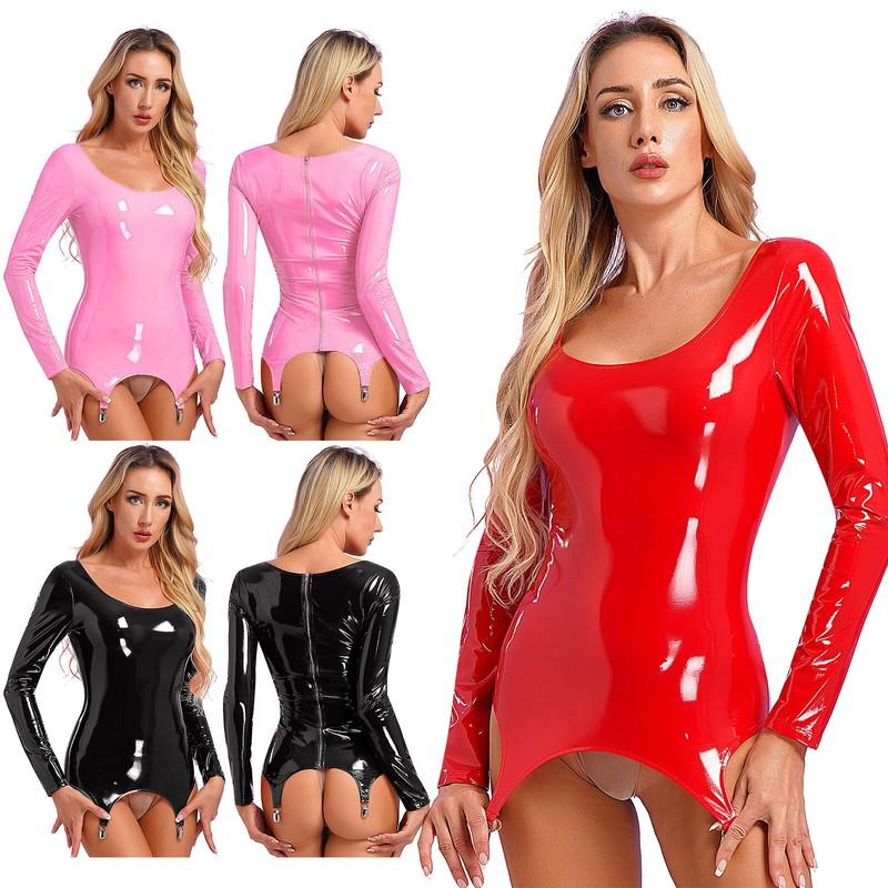 Sexy Womens Patent Leather Mini Bodycon Dresses Sexy Backless Party Clubwear