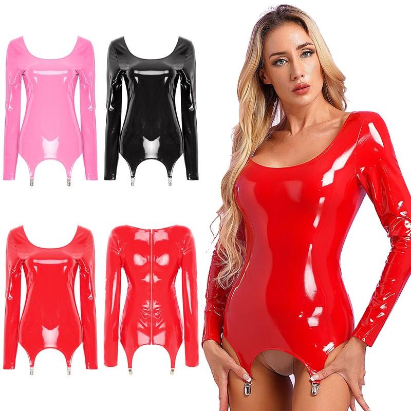 Sexy Womens Patent Leather Mini Bodycon Dresses Sexy Backless Party Clubwear