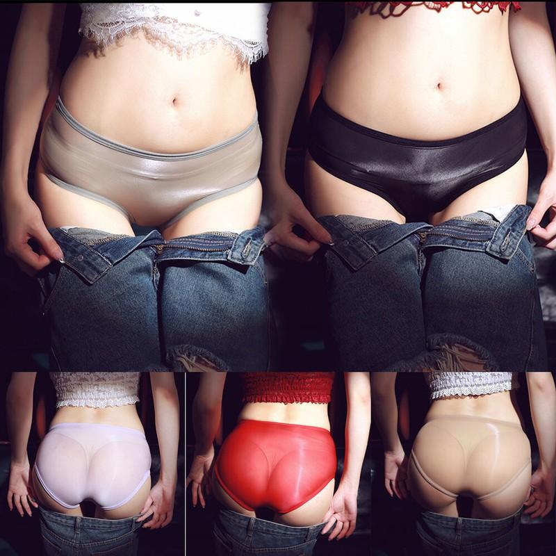 Sexy Womens See-Through Underwear Stretch Oil Shiny Glossy Panties Briefs